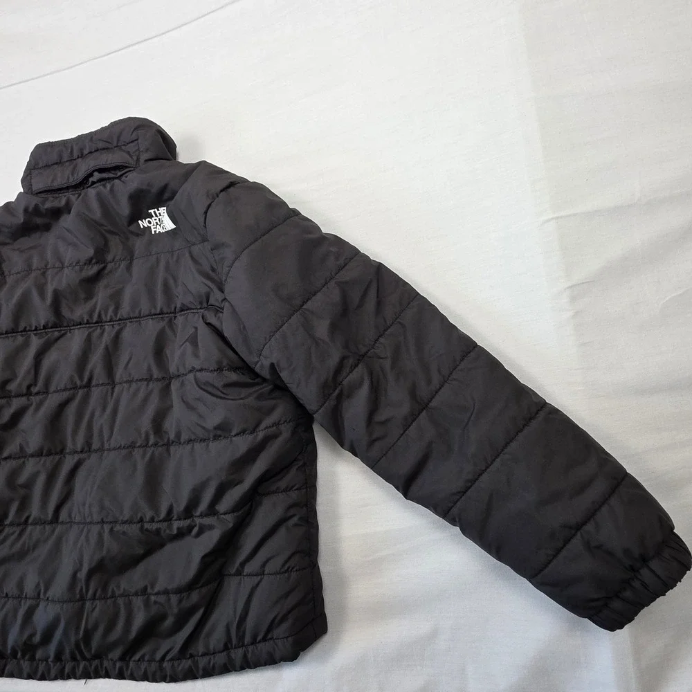 The North Face Reversible Fleece Puffer Jacket Kids Youth Sz L Black Logo Winter